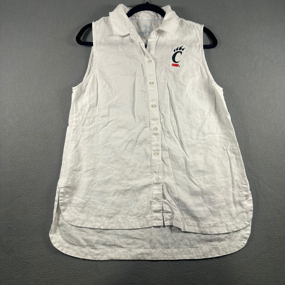 Tommy Bahama Cincinnati Bearcats Linen Sleeveless Shirt White Womens Medium